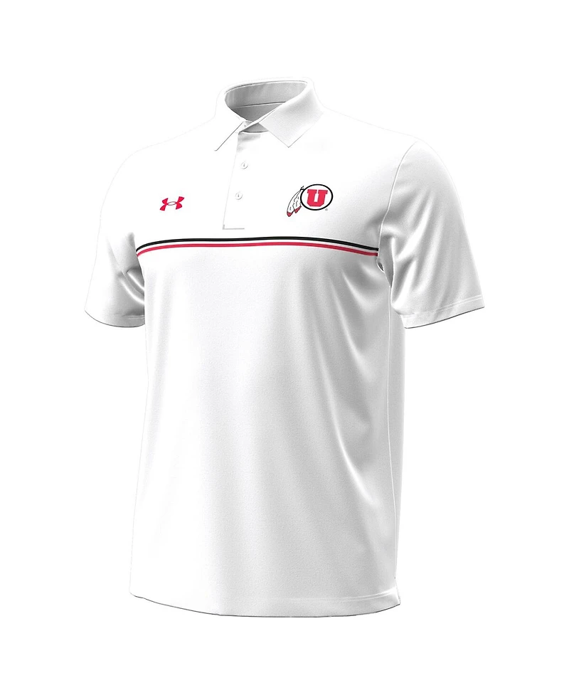 Under Armour Men's White Utah Utes Performance Drive Chest Stripe Polo Shirt