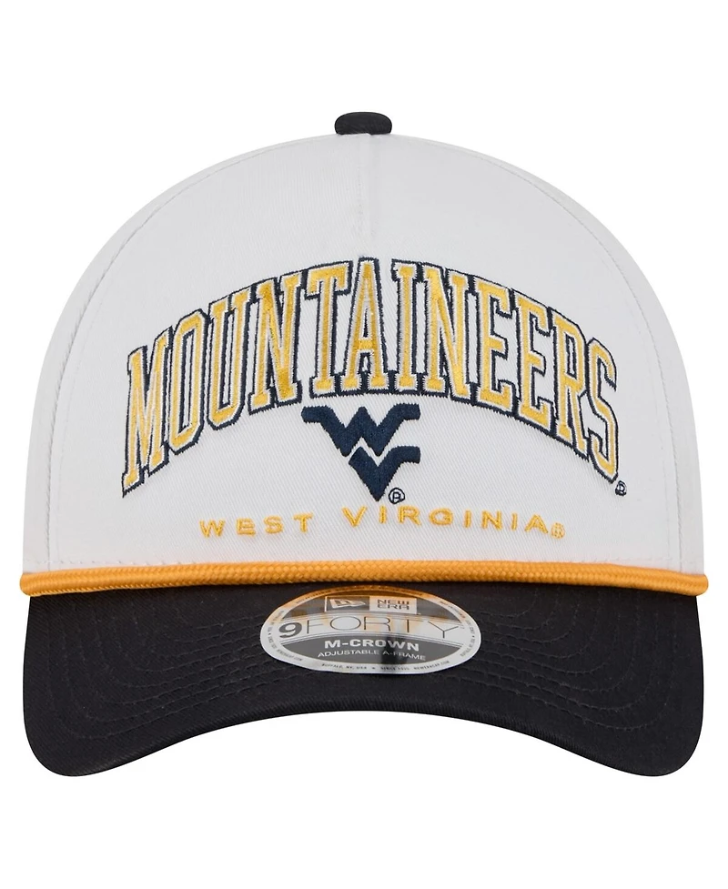 New Era Men's White/Navy West Virginia Mountaineers Arch Two-Tone Rope 9FORTY A-Frame M-Crown Adjustable Hat