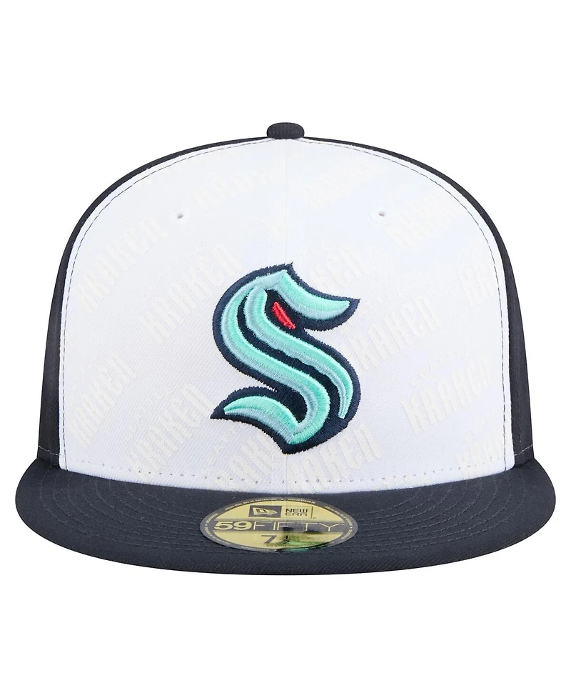 New Era Men's White/Deep Sea Blue Seattle Kraken Repeat Two-Tone 59FIFTY Fitted Hat