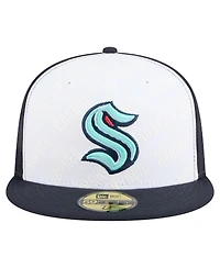 New Era Men's White/Deep Sea Blue Seattle Kraken Repeat Two-Tone 59FIFTY Fitted Hat