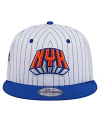New Era Men's White/Blue New York Knicks Deceptor Pinstripe 9FIFTY Snapback Hat