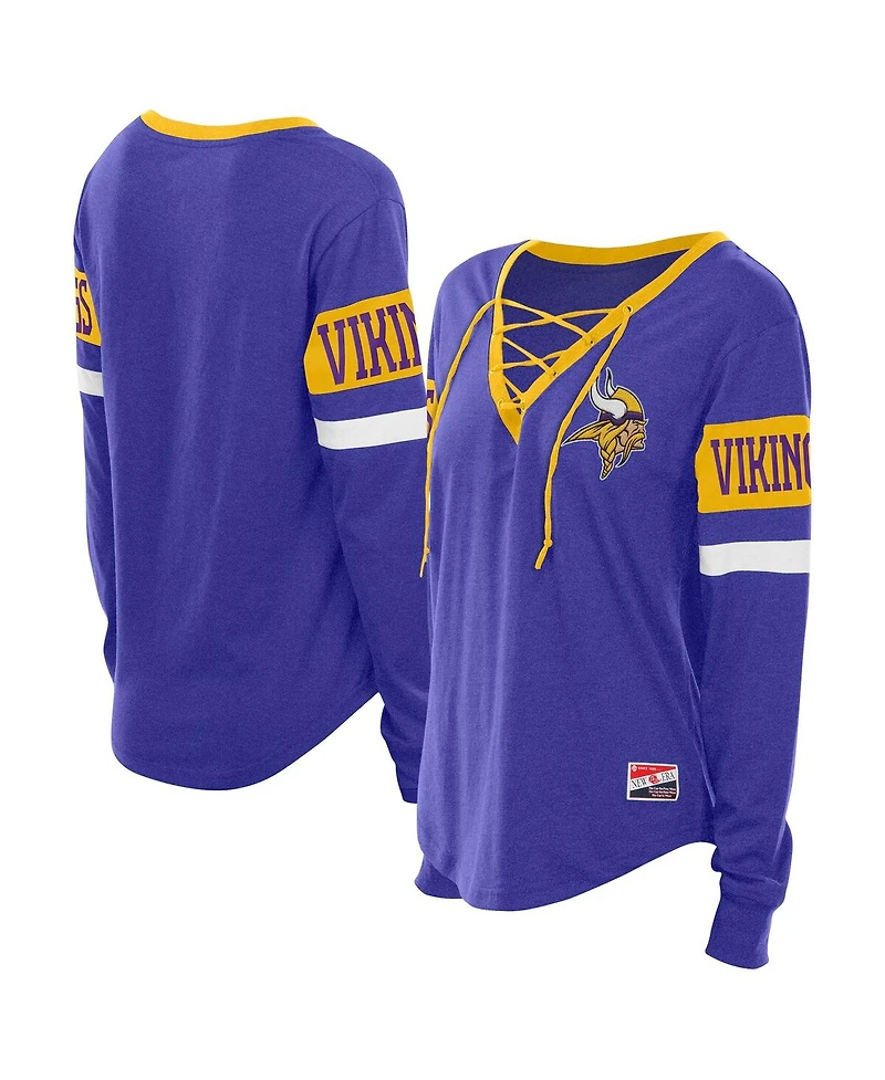 New Era Women's Purple Minnesota Vikings Throwback Lace-Up Long-Sleeve T-Shirt