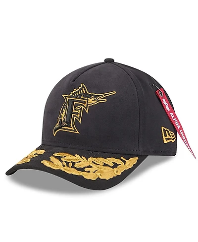 New Era Men's Black Florida Marlins A-Frame 9FORTY Adjustable Hat