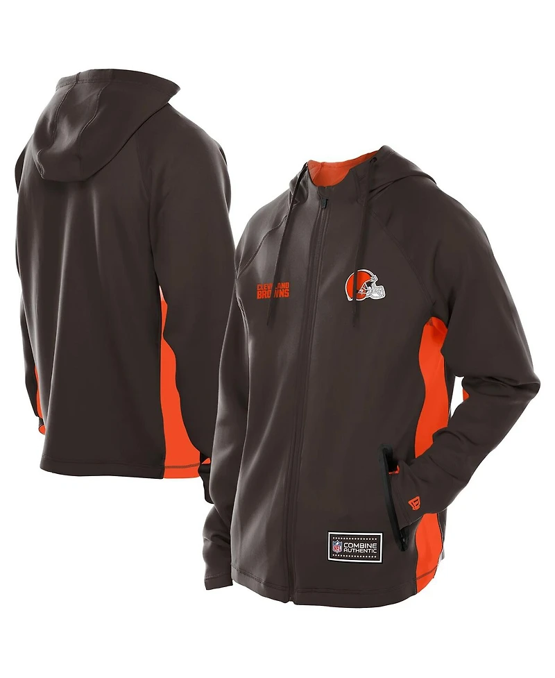 New Era Men's Brown Cleveland Browns Combine Authentic Raglan Scuba Full-Zip Hoodie