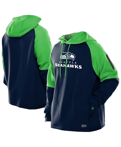 New Era Men's College Navy Seattle Seahawks Combine Authentic Color Block Raglan Pullover Hoodie