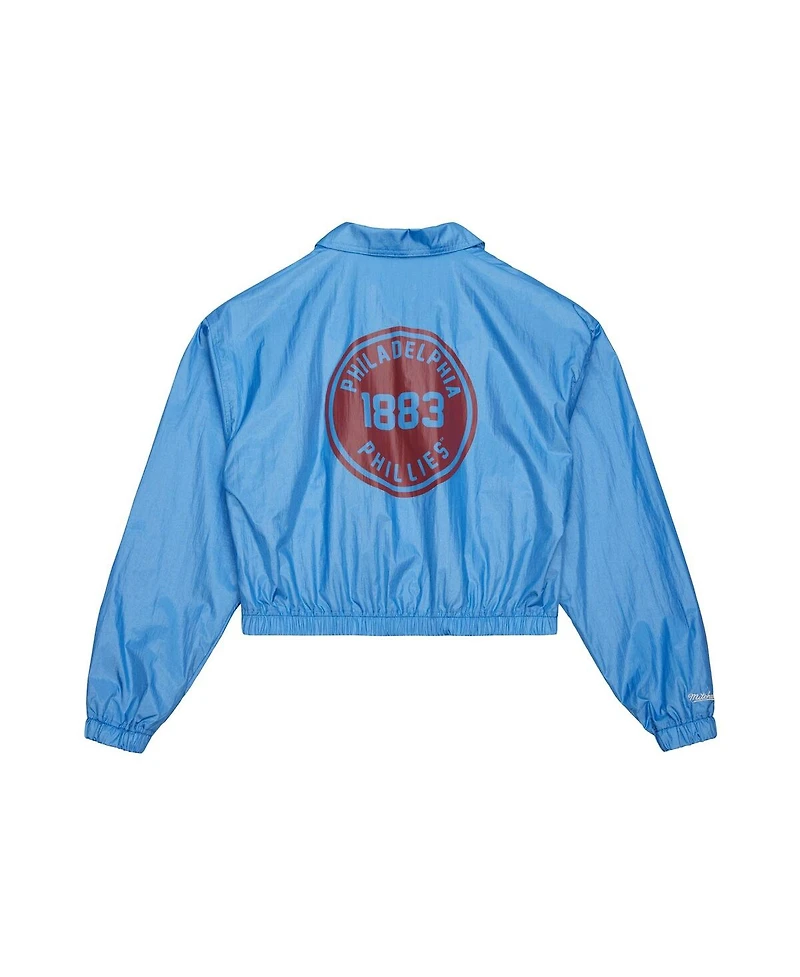 Mitchell & Ness Women's Blue Philadelphia Phillies Nylon Cropped Full-Zip Jacket