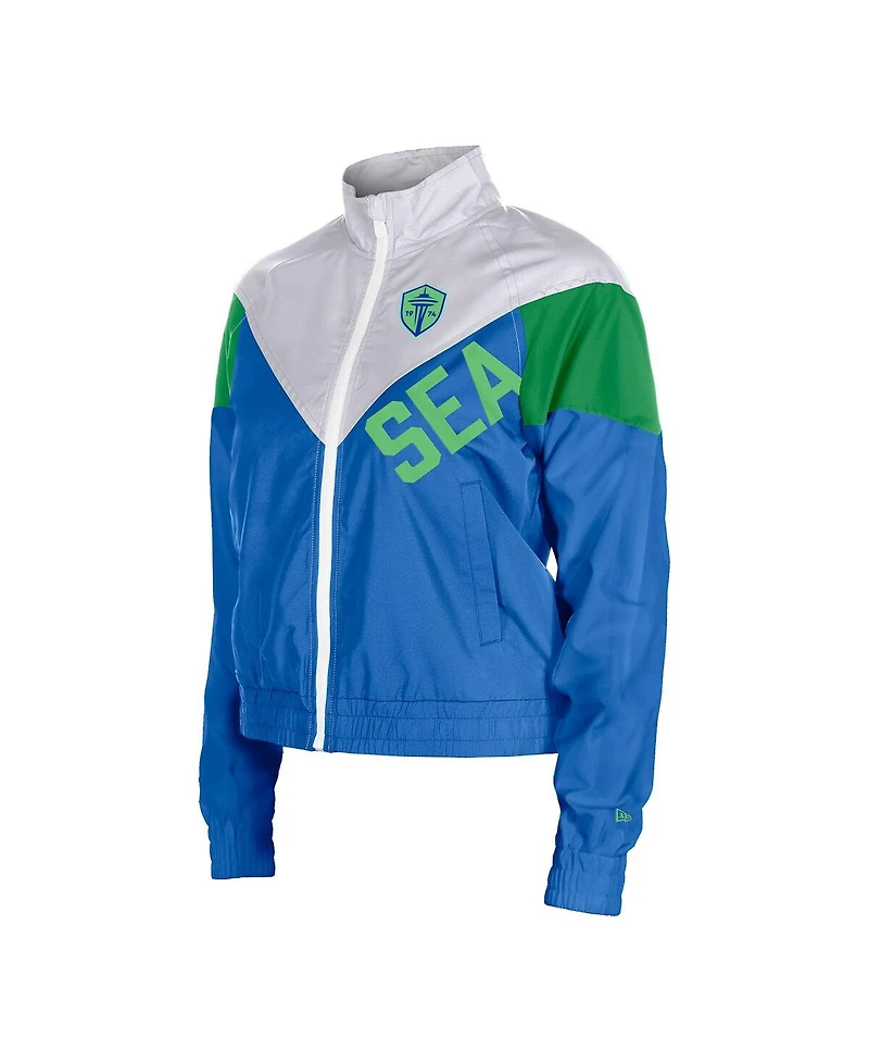 5th Ocean by New Era Women's Blue Seattle Sounders Fc Leisure Cropped Full-Zip Windbreaker Jacket
