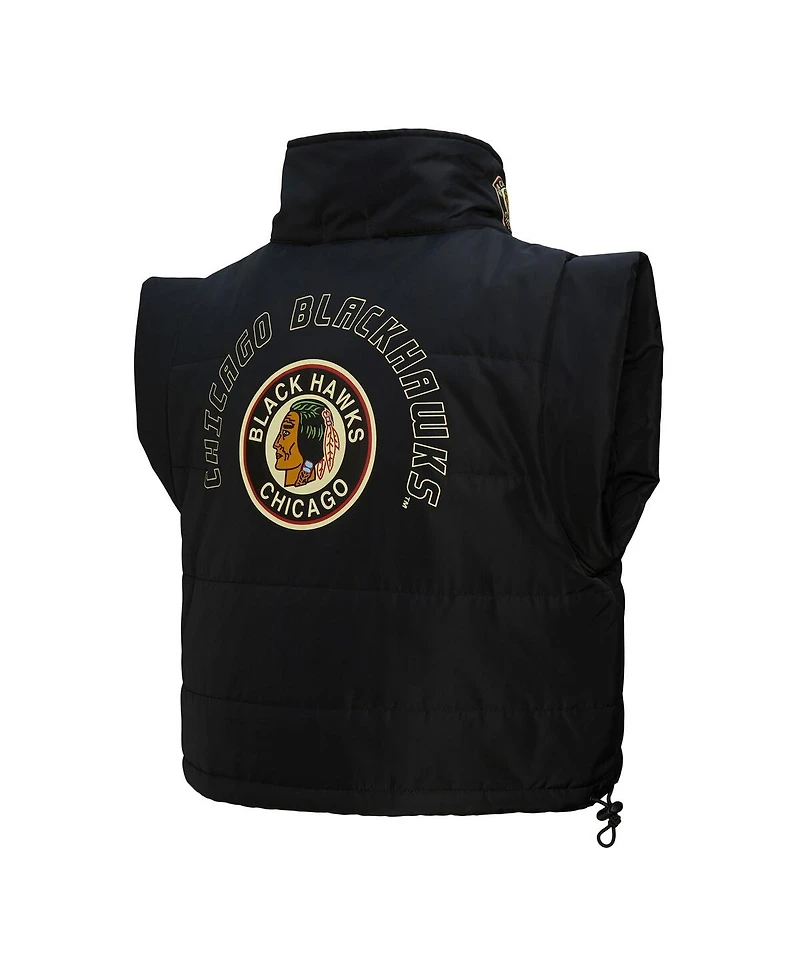 Mitchell & Ness Women's Black Chicago Blackhawks Cropped Full-Zip Puffer Vest