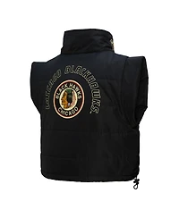 Mitchell & Ness Women's Black Chicago Blackhawks Cropped Full-Zip Puffer Vest