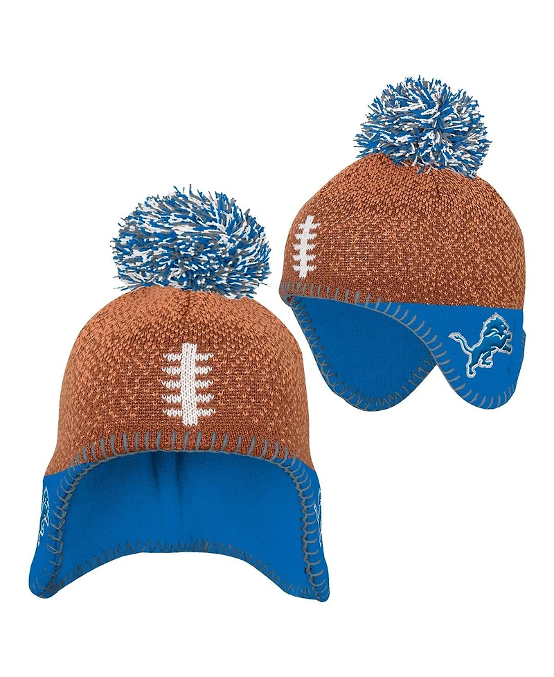 Outerstuff Baby Boys and Girls Brown Detroit Lions Football Head Knit with Pom Hat