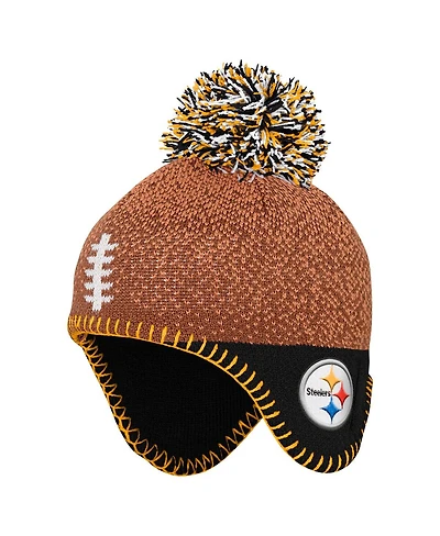 Outerstuff Preschool Brown Pittsburgh Steelers Football Head with Pom Knit Hat