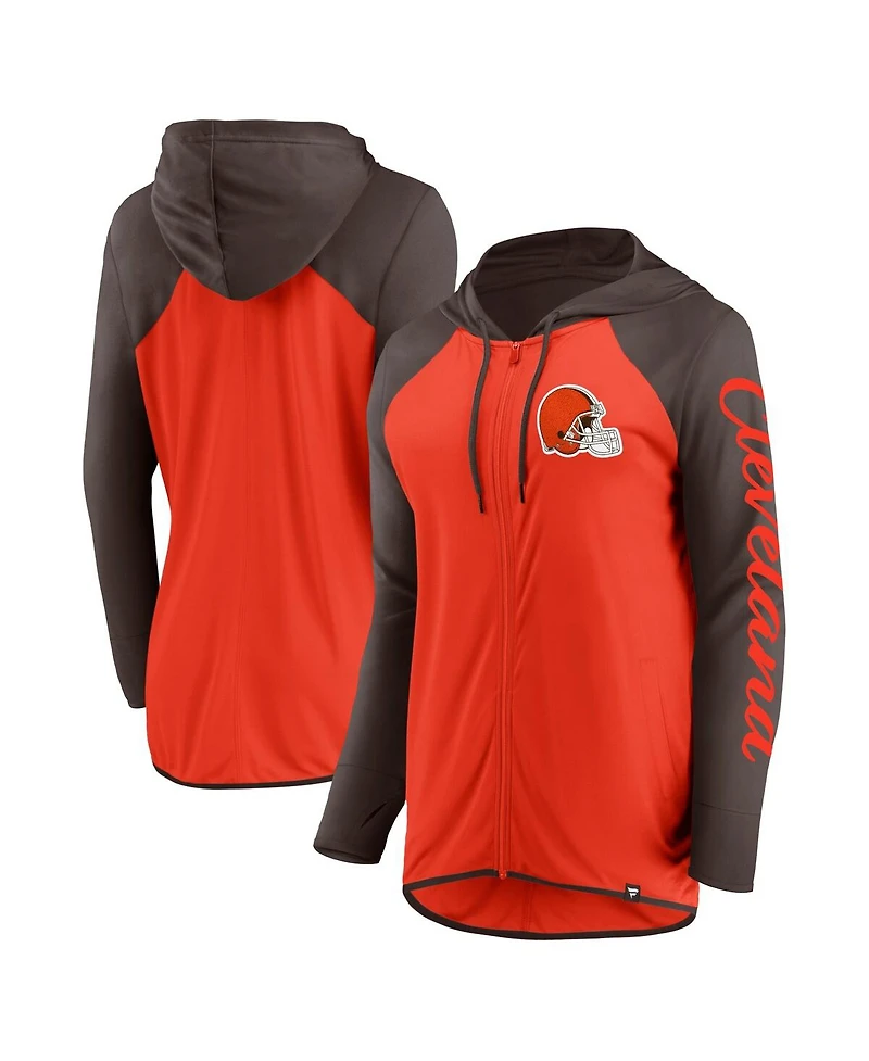 Fanatics Women's Orange/Brown Cleveland Browns Script Full-Zip Hoodie