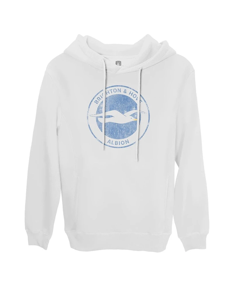 1863FC Men's White Brighton and Hove Albion Team Badge Fleece Pullover Hoodie