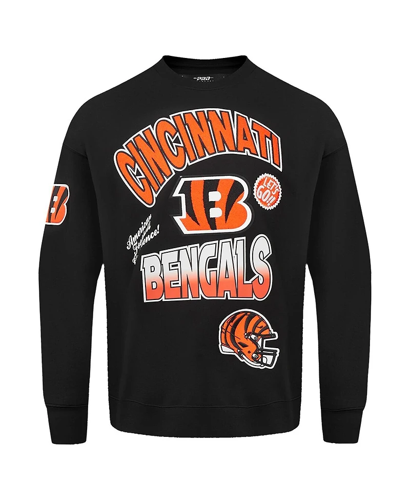 Pro Standard Men's Black Cincinnati Bengals Turn It Up Drop Shoulder Pullover Sweatshirt