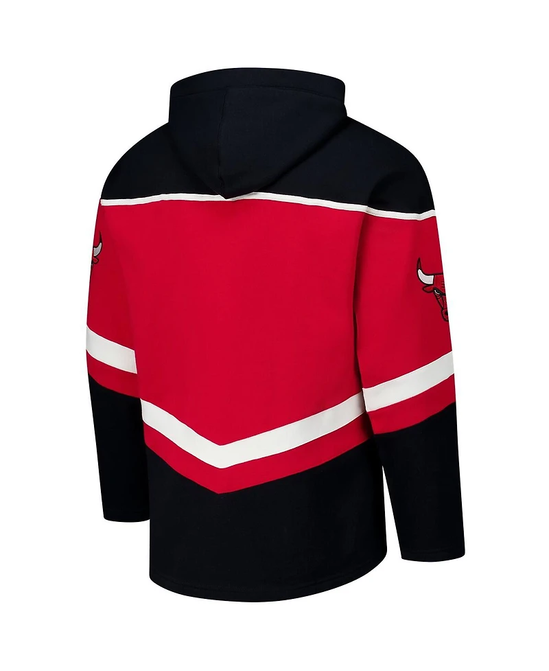 '47 Brand Men's Red Chicago Bulls Oversized Tri-Satin Layup Lacer Pullover Hoodie