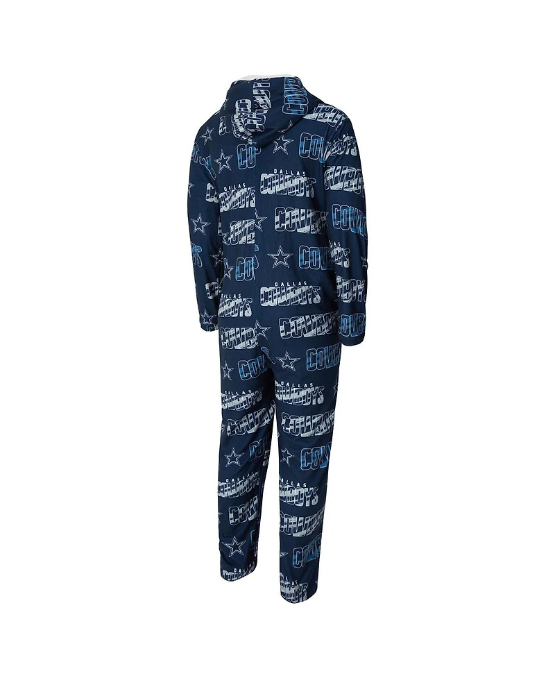 Concepts Sport Men's Navy Dallas Cowboys Shuffle All-Over-Print Microfleece Full-Zip Union Suit
