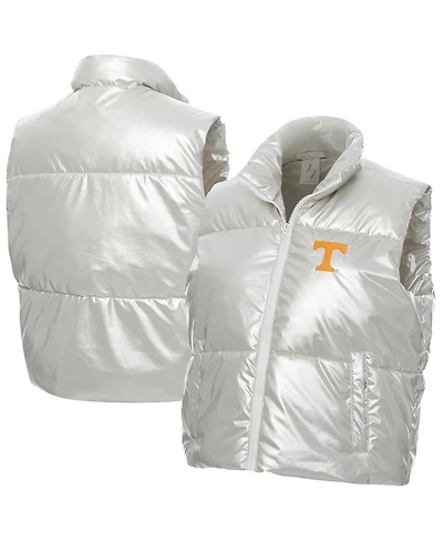 ZooZatz Women's Silver Tennessee Volunteers Metallic Cropped Full-Zip Sleeveless Puffer Vest