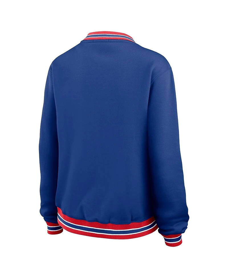 Wear by Erin Andrews Women's Navy New England Patriots Oversized Long Sleeve V-Neck Sweatshirt