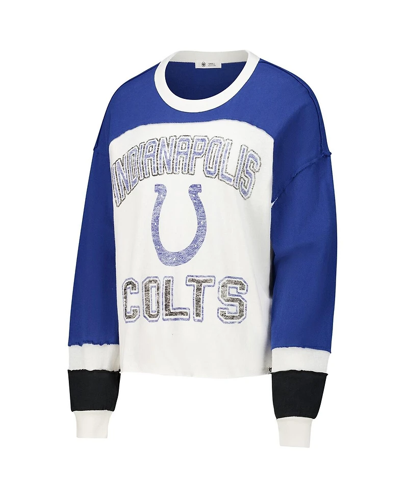 '47 Brand Women's Cream Indianapolis Colts Double Header Curve Raglan Long Sleeve Crop Top