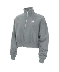 Nike Women's Heather Gray LA28 Summer Olympics Phoenix Oversized Fleece Half-Zip Cropped Sweatshirt