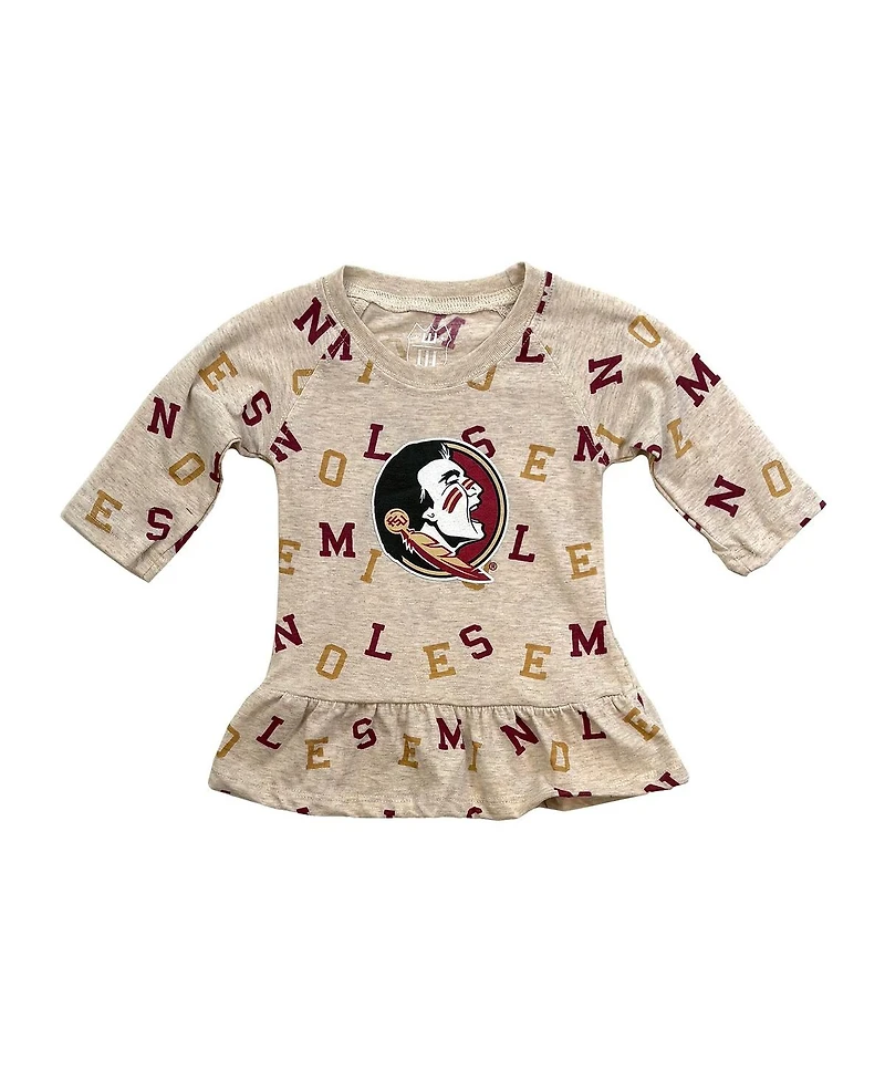 Wes & Willy Baby Girls Oatmeal Florida State Seminoles Ruffle Raglan Long Sleeve T-Shirt and Leggings Set