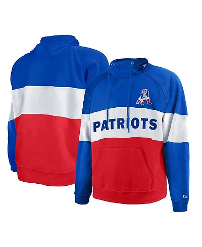 New Era Men's Red England Patriots Big Tall Throwback Colorblock Raglan Pullover Hoodie