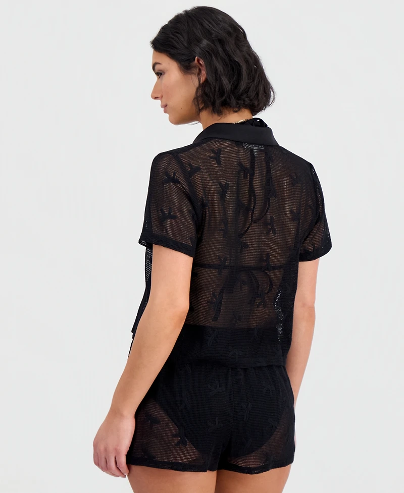 Miken Women's Crochet Camp Button-Up Swim Shirt