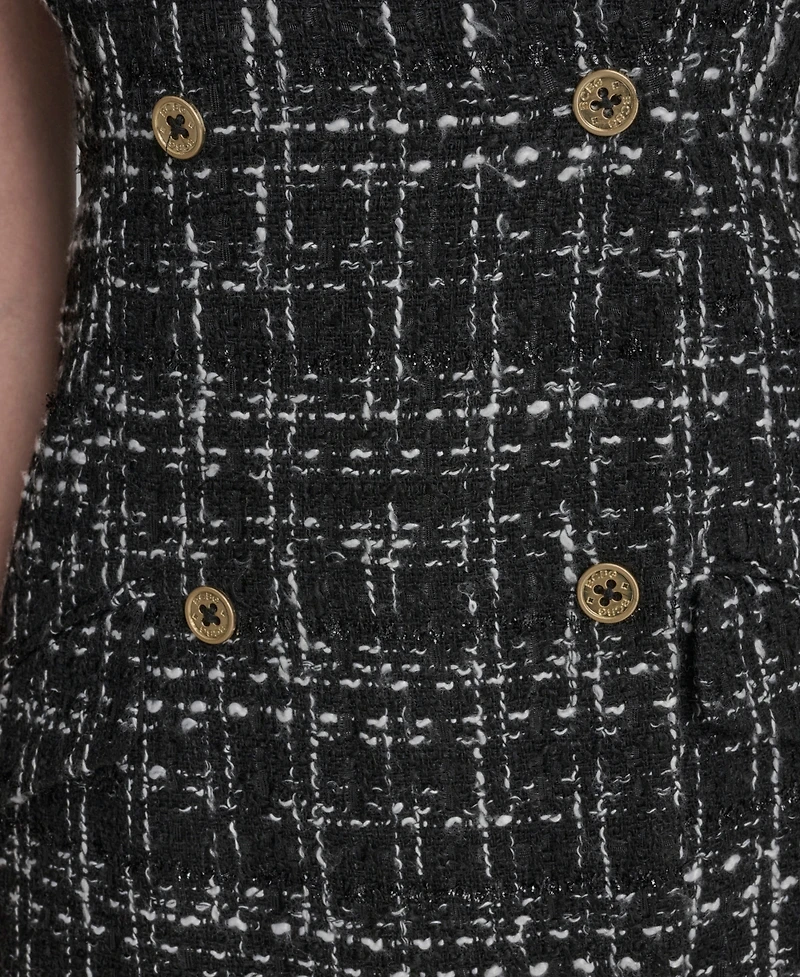 Bcbg Women's Plaid Boucle Twofer Halter Neck Dress