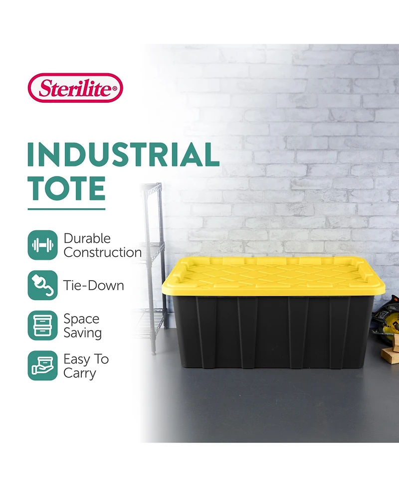 Sterilite 38 Gallon Industrial Stackable Storage Tote Lidded Containers, 4 Pack