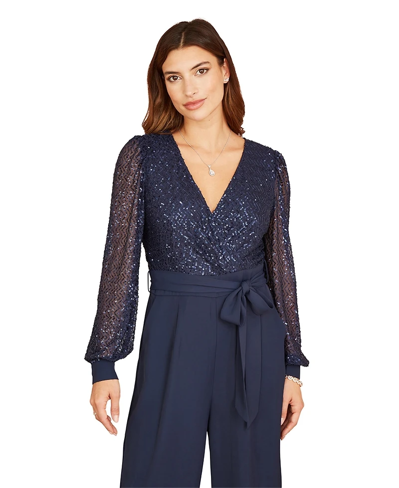 Yumi Women's Long Sleeved Sequin Jumpsuit