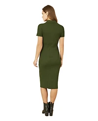 Yumi Women's Fitted Rib Knitted Midi Dress