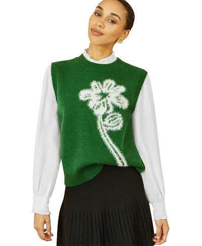 Yumi Women's Knitted Floral Sleeveless Sweater Vest