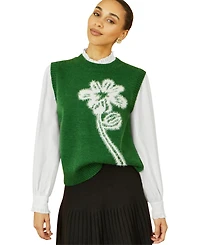 Yumi Women's Knitted Floral Sleeveless Sweater Vest