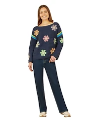 Yumi Women's Crochet Flower Long Sleeve Jumper
