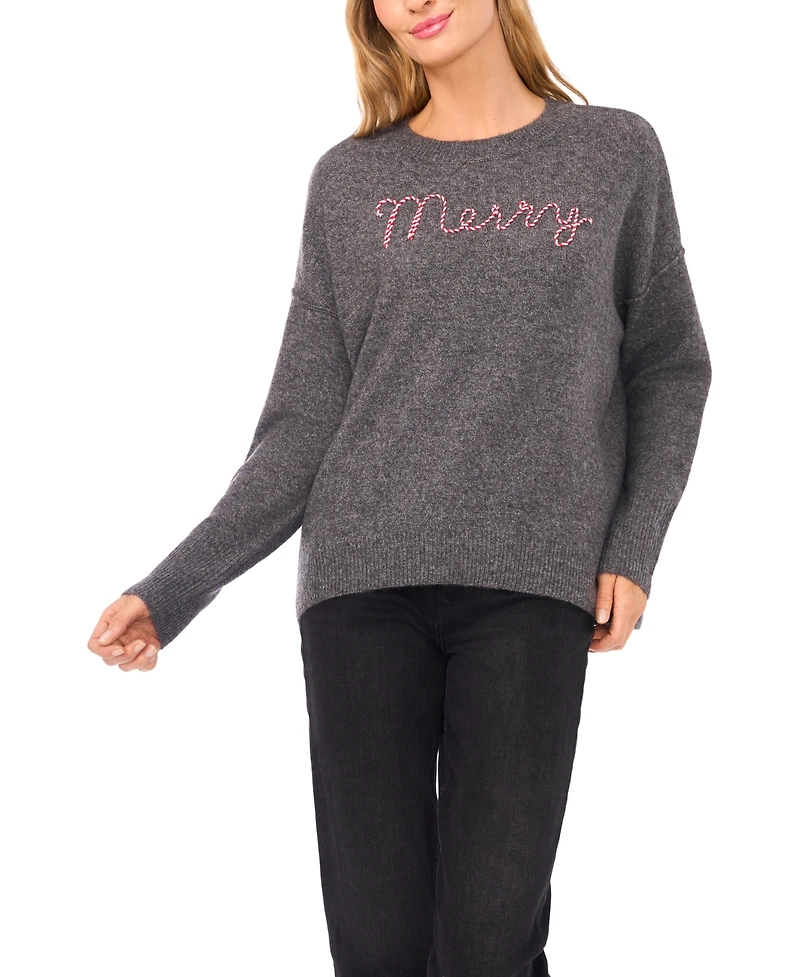 CeCe Women's Merry Candy Cane Detail Sweater