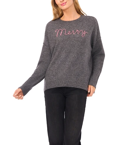CeCe Women's Merry Candy Cane Detail Sweater