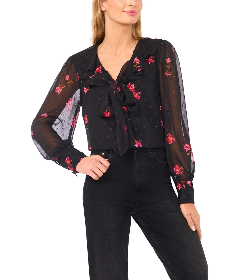 CeCe Women's Ruffle Tie V-Neck Top