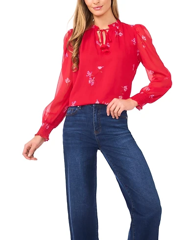 CeCe Women's Ruffle Detail Long Sleeves Top