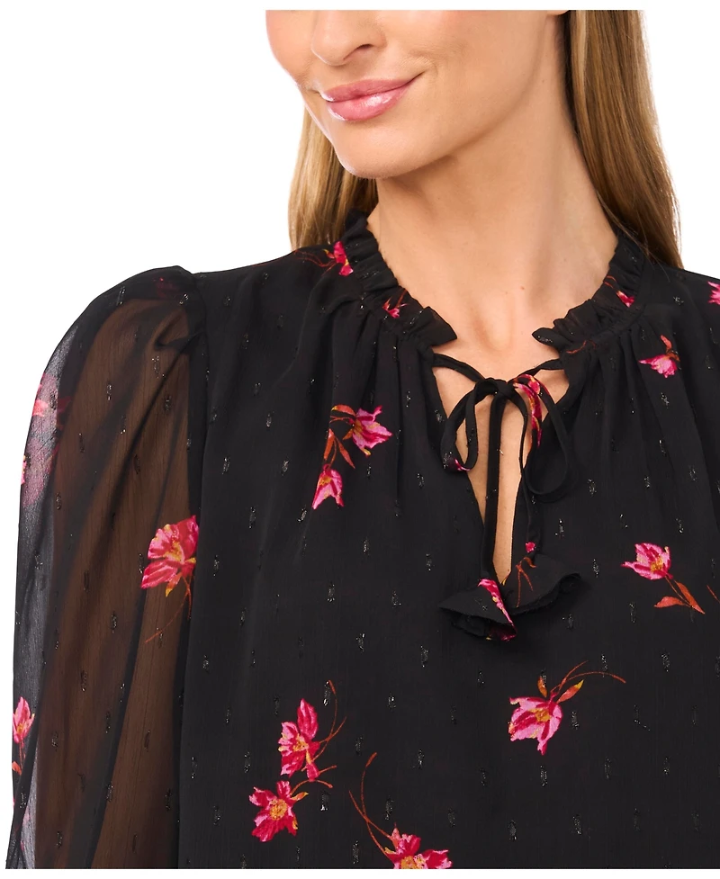 CeCe Women's Smocked Cuff Ruffle Top