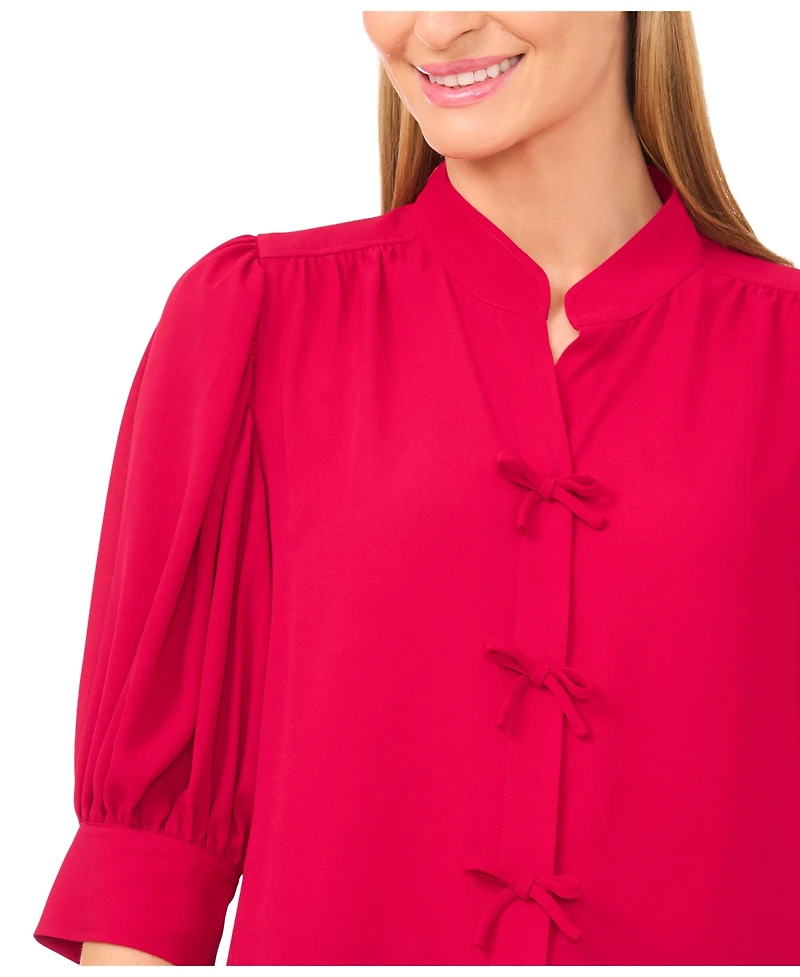 CeCe Women's Mutton Sleeve Bow Placket Top