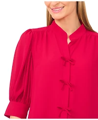 CeCe Women's Mutton Sleeve Bow Placket Top