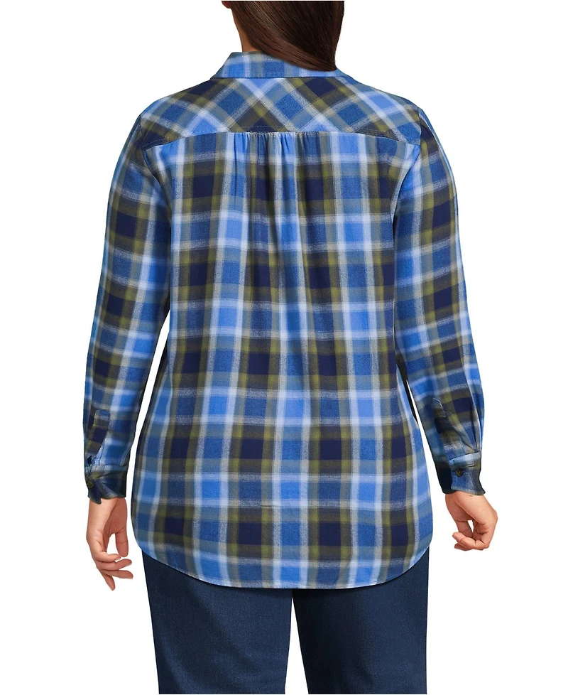 Lands' End Plus Flannel Boyfriend Long Sleeve Shirt