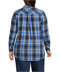 Lands' End Plus Flannel Boyfriend Long Sleeve Shirt