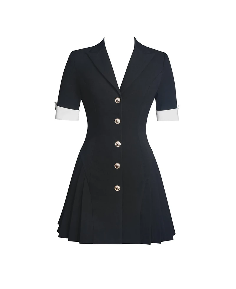 Miss Circle Women's Ilitha Black Woven Crepe Pleated A-Line Mini Dress