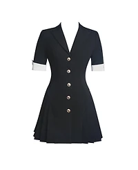 Miss Circle Women's Ilitha Black Woven Crepe Pleated A-Line Mini Dress