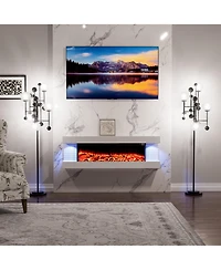 Clihome Sided Wall Mounted Led Electric Fireplace With Floating Mantel,Remote Control Adjustable Heat