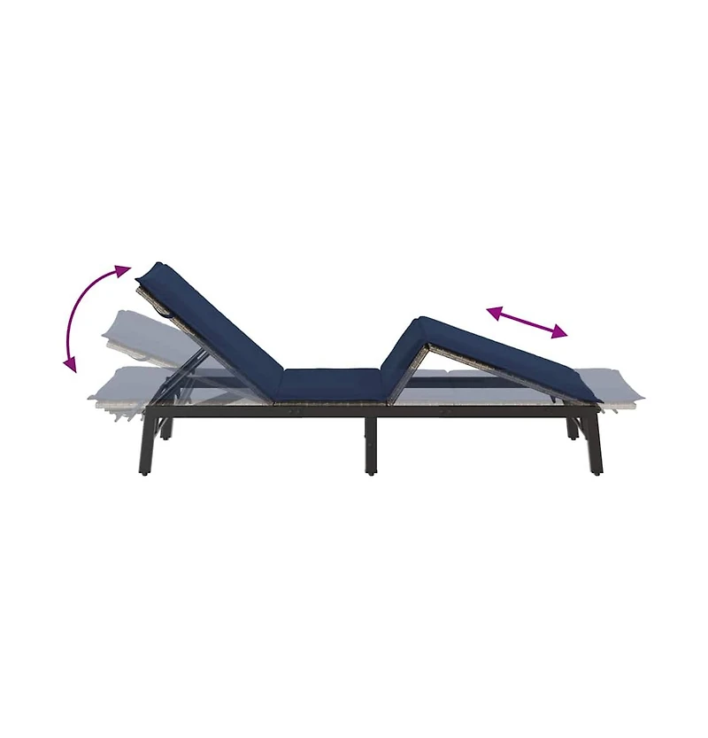 Sun Lounger Grey, Navy Blue Pe rattan, Powder-coated steel Standard