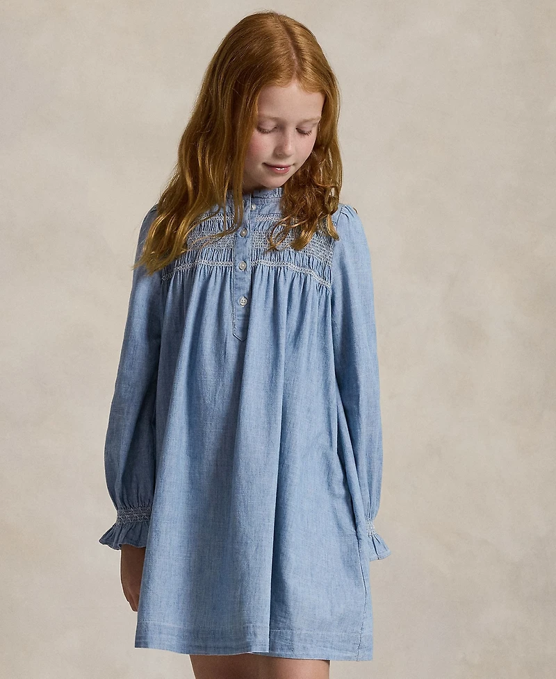 Polo Ralph Lauren Girls 7-16 Smocked Ruffle Trim Dress