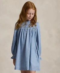 Polo Ralph Lauren Girls 7-16 Smocked Ruffle Trim Dress