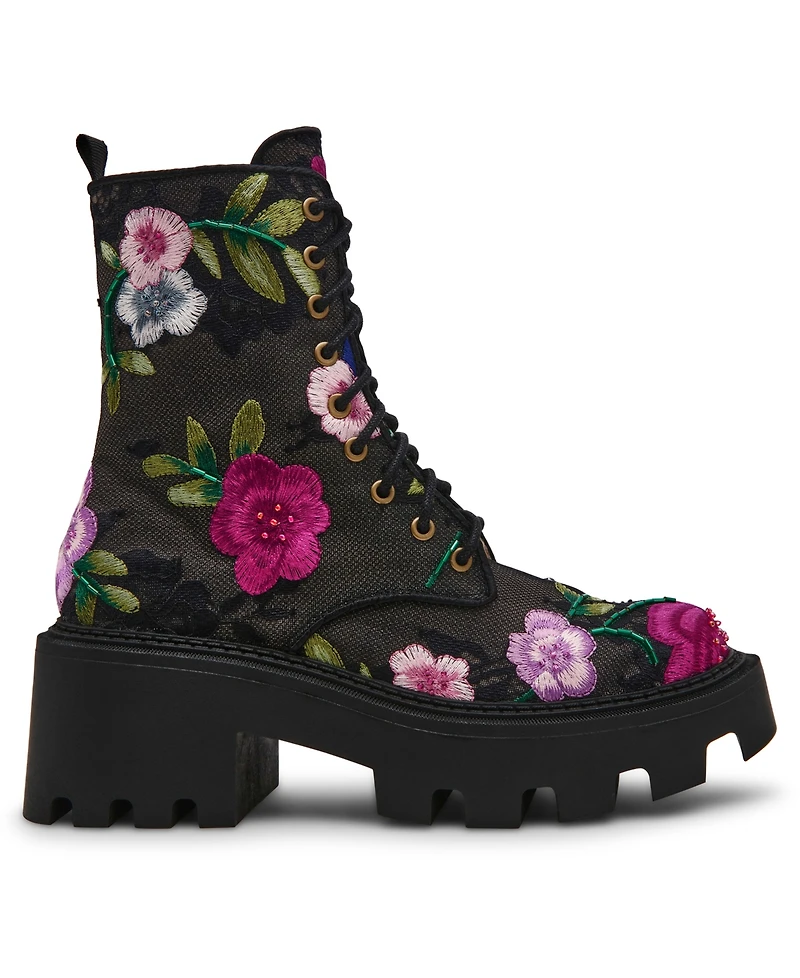 Betsey Johnson Women's Polli Embroidered Mesh Combat Boots